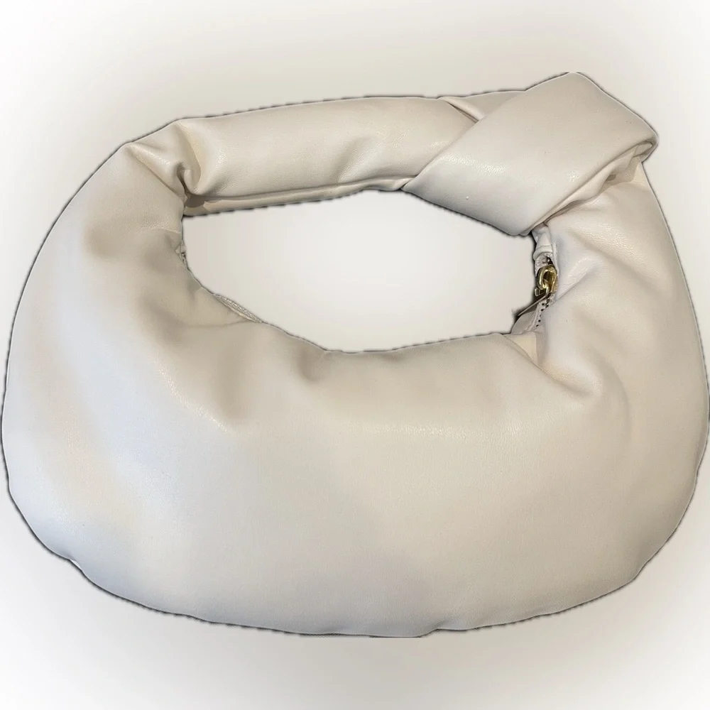 Melie Bianco Alexandra Cream Vegan‎ Top Knot Handle Crescent Hobo Bag Minimalist
